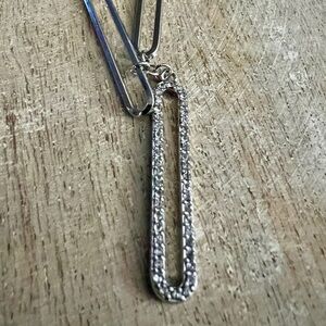 NEW MARLYN SCHIFF Paperclip Necklace with Crystal Charm - Silver Tone